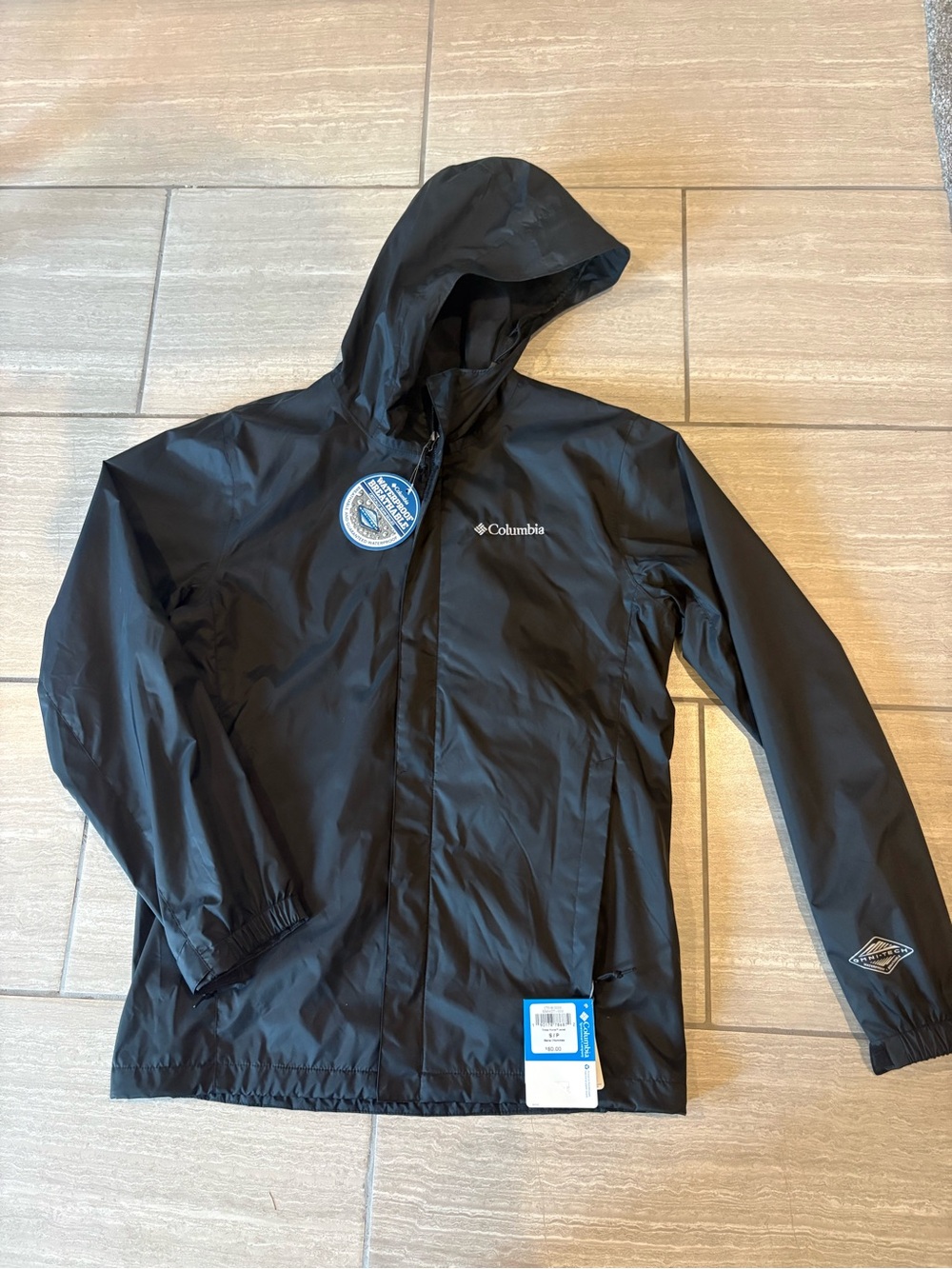 Columbia Men's Black Hooded Waterproof Raincoat